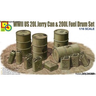1:16 US 20L Jerry Can & 200L Fuel Drum Set WW2